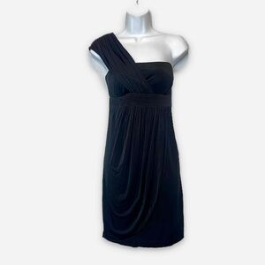Nine West Black Size 6 Ruched One‎ Shoulder Mini Cocktail Party Dress